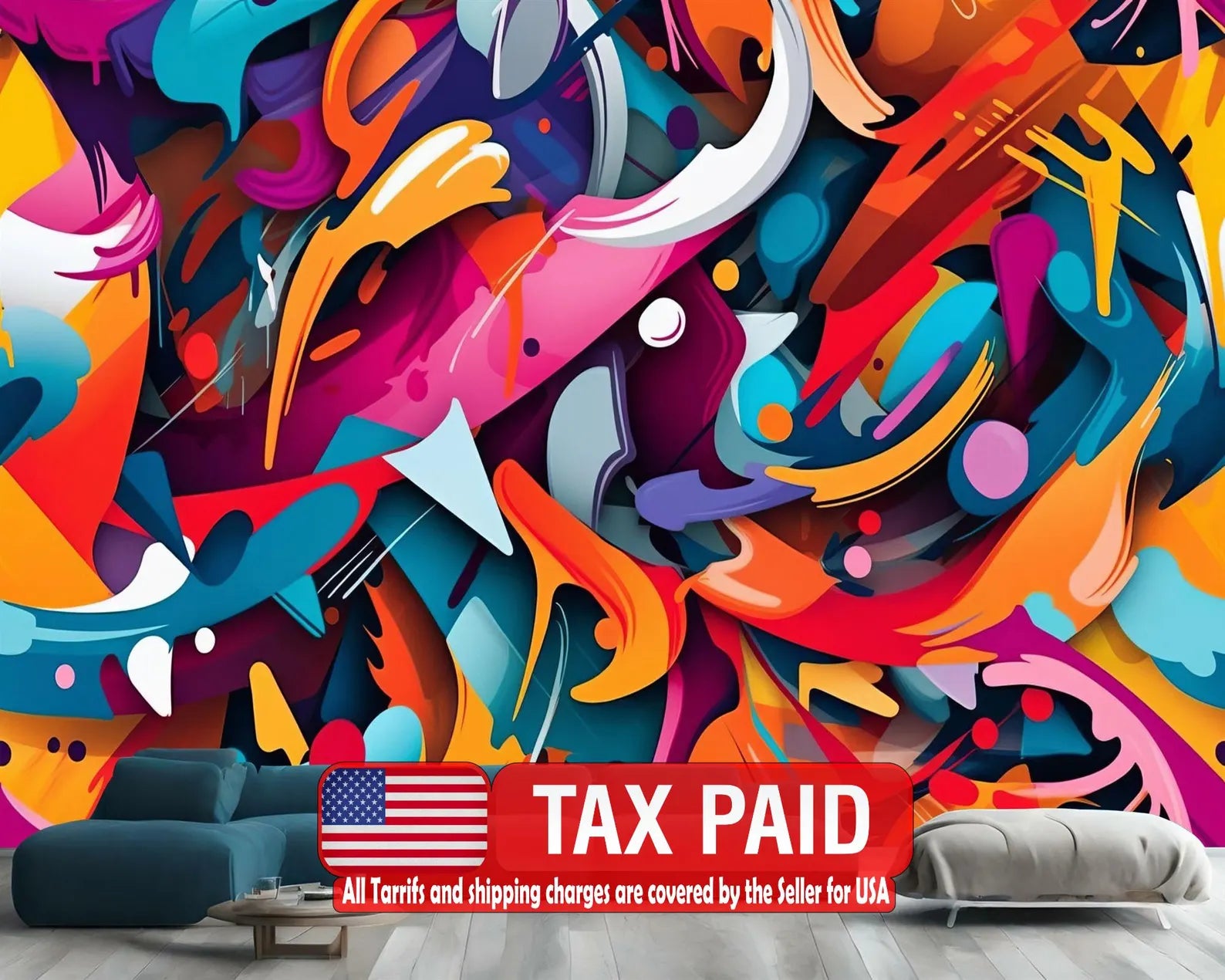 Colorful Graffiti Wallpaper Mural Abstract Paint Splatter