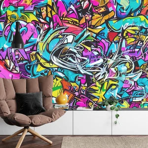 Graffiti Splatter Wallpaper Mural, Colorful AI Art