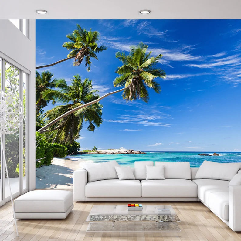 Tropical Beach Wallpaper Mural, Peel & Stick Wall Decor