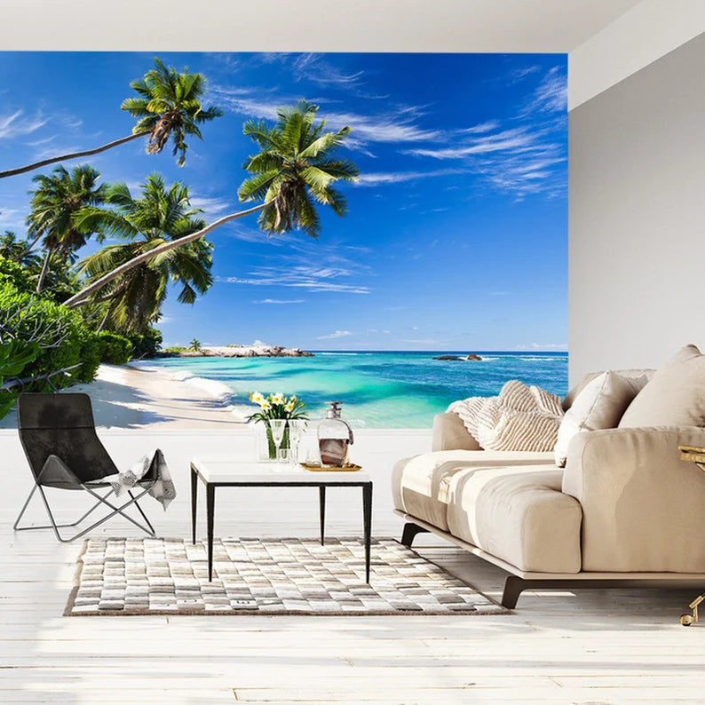 Tropical Beach Wallpaper Mural, Peel & Stick Wall Decor