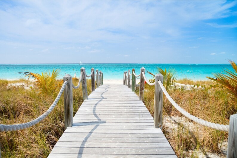 Caribbean Beach Wooden Path Wallpaper Mural