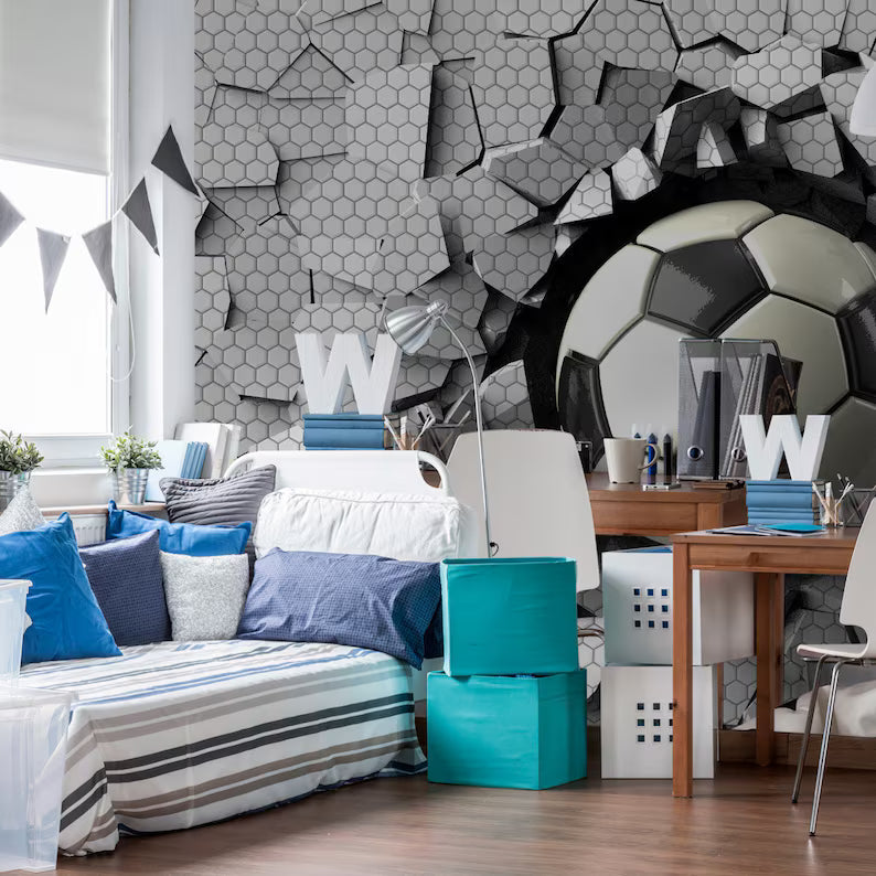 3D Football Wall Mural, Soccer Art Print