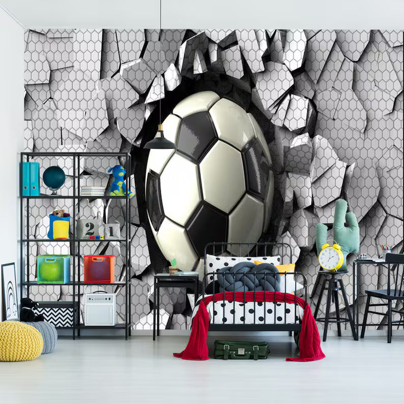 3D Football Wall Mural, Soccer Art Print