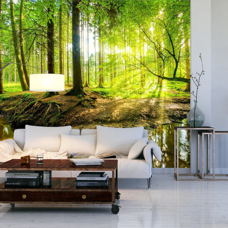 Green Forest Trees Wallpaper Mural – Art