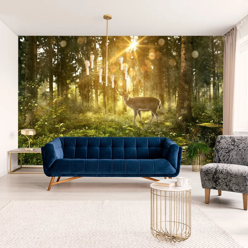Deer in Sunny Forest Wallpaper Mural