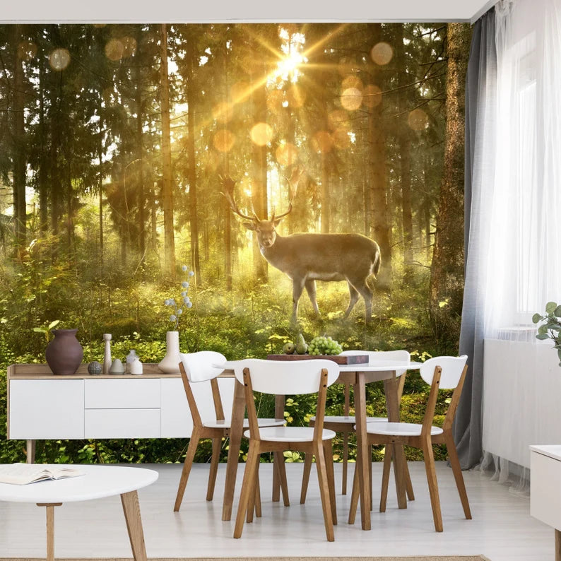 Deer in Sunny Forest Wallpaper Mural