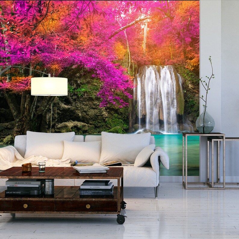 Colorful Waterfall Flowers Wallpaper Mural Art Print