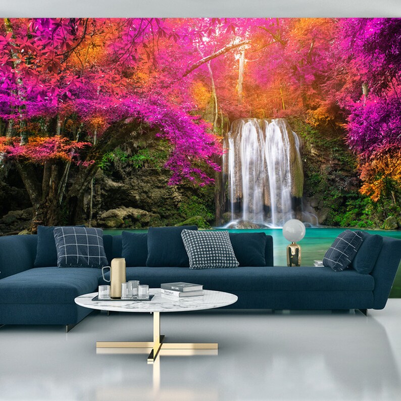 Colorful Waterfall Flowers Wallpaper Mural Art Print