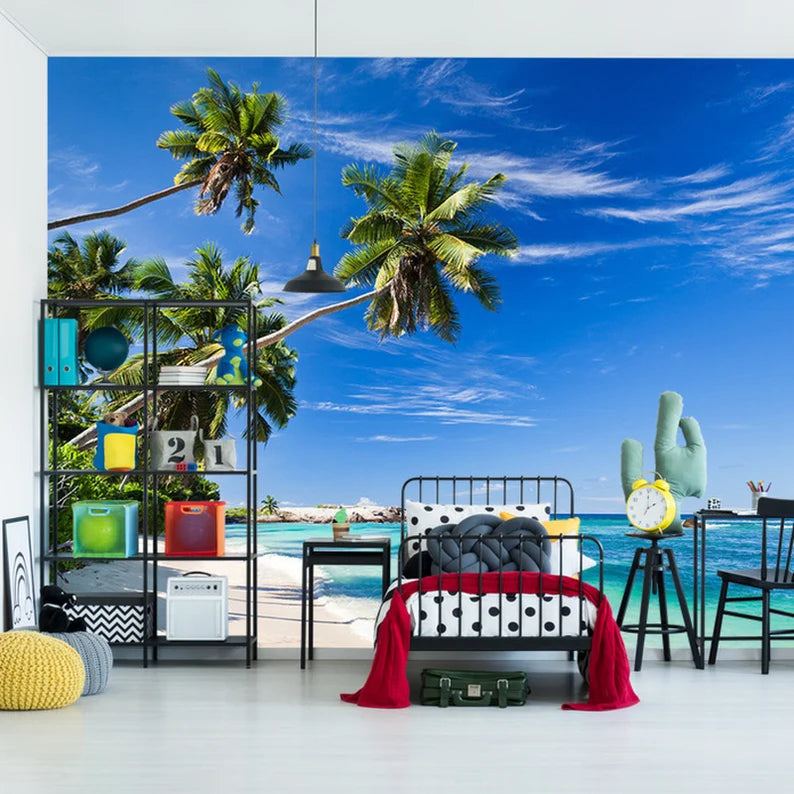 Tropical Beach Wallpaper Mural, Peel & Stick Wall Decor