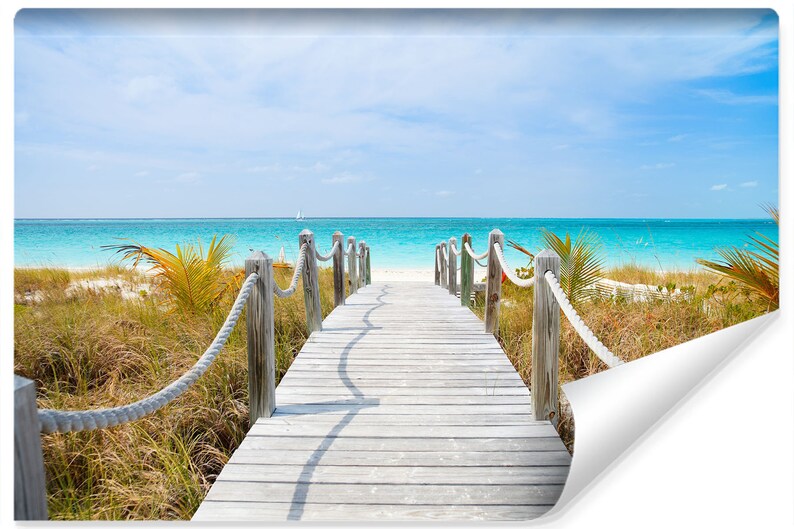 Caribbean Beach Wooden Path Wallpaper Mural