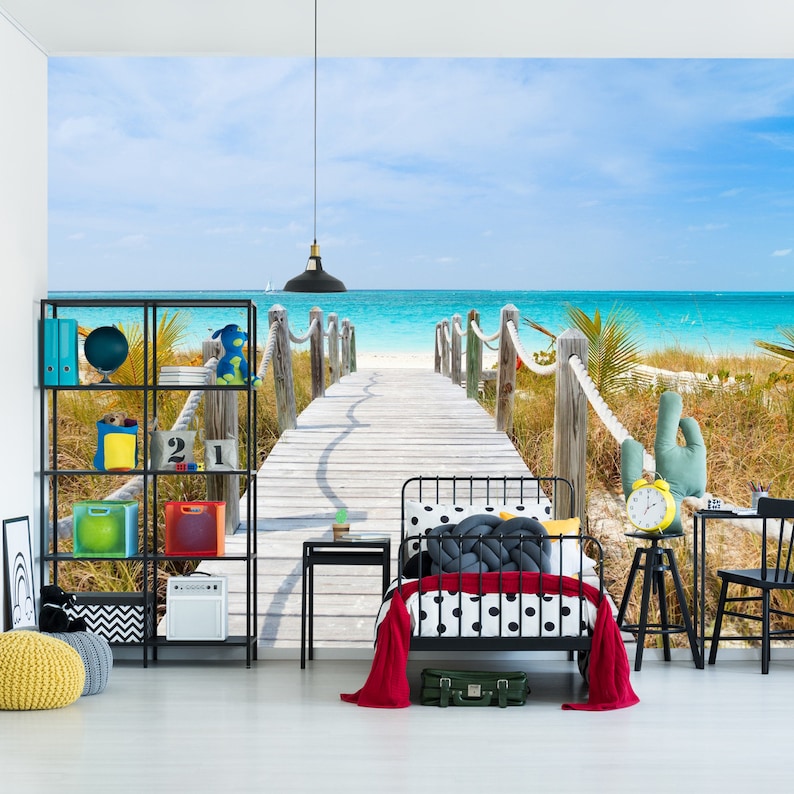 Caribbean Beach Wooden Path Wallpaper Mural