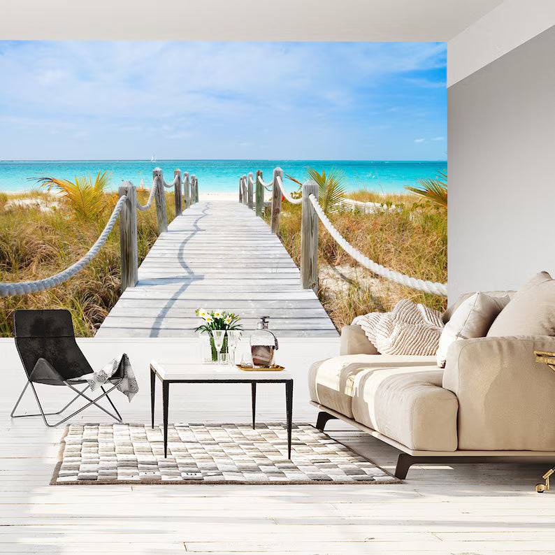 Caribbean Beach Wooden Path Wallpaper Mural
