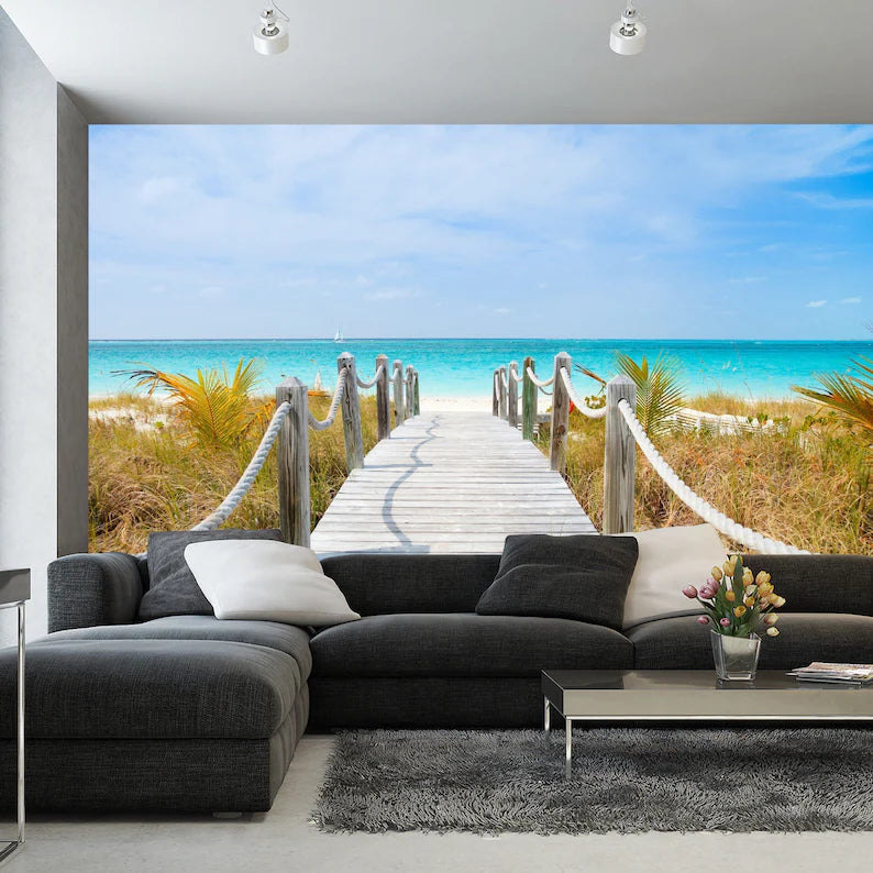 Caribbean Beach Wooden Path Wallpaper Mural