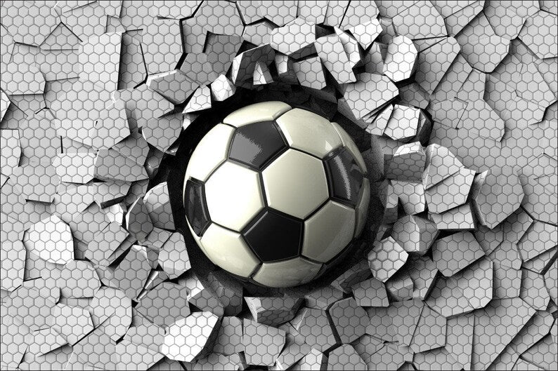 3D Football Wall Mural, Soccer Art Print