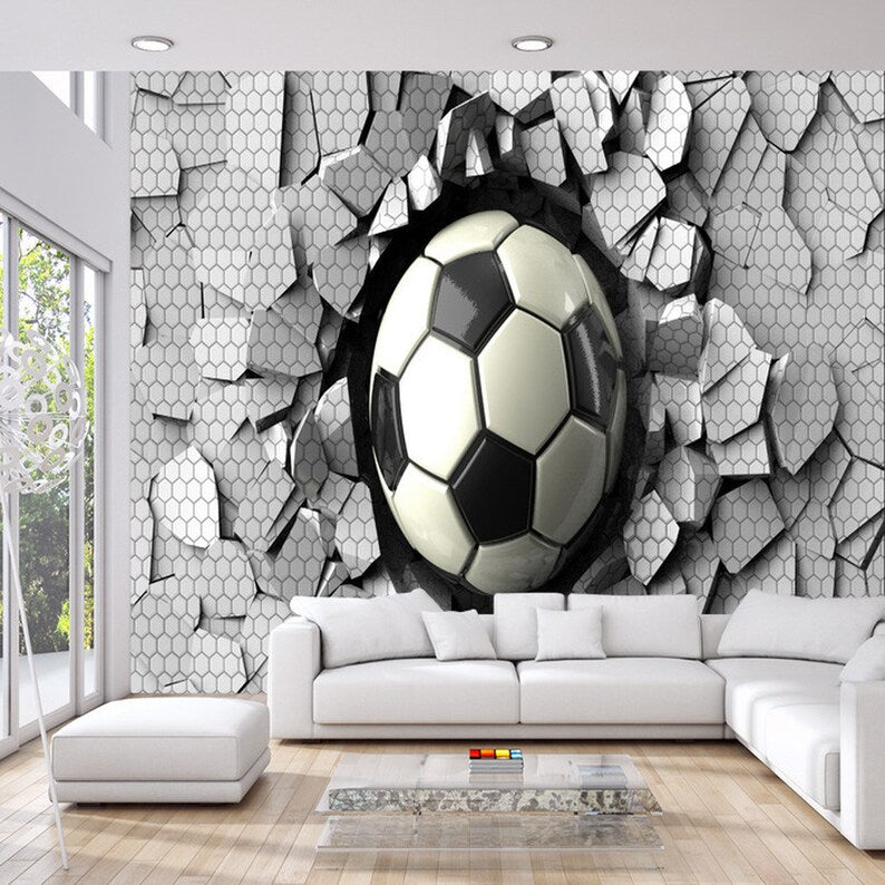 3D Football Wall Mural, Soccer Art Print