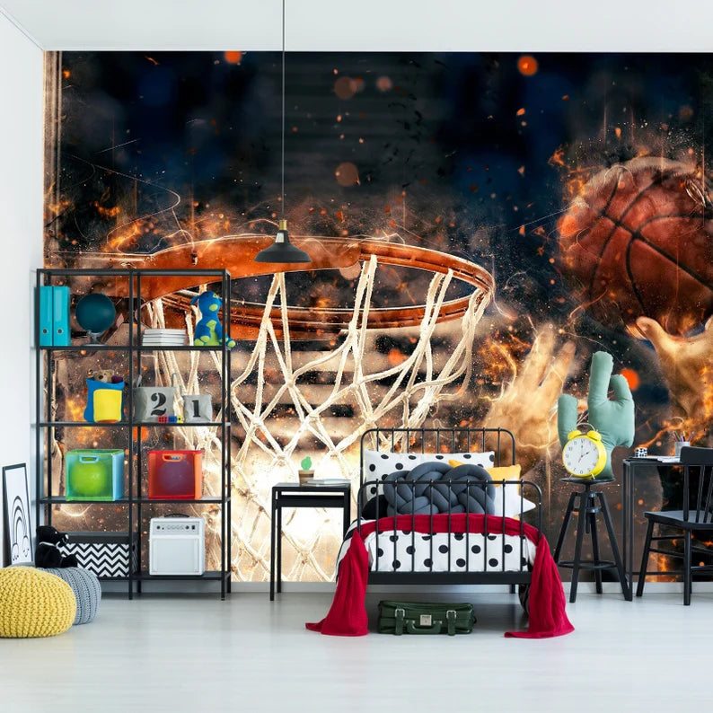 Basketball Ring Sports Room Wallpaper Mural, Easy-Install