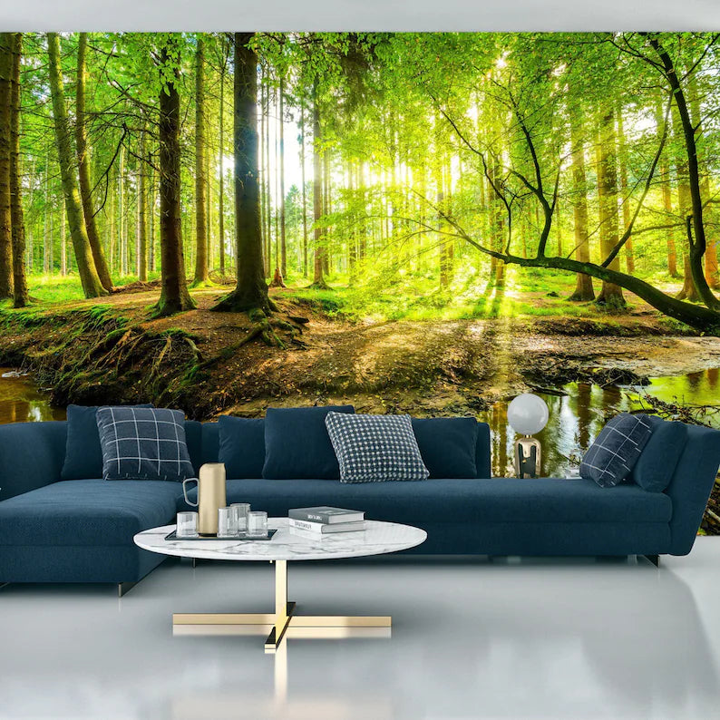 Green Forest Trees Wallpaper Mural – Art