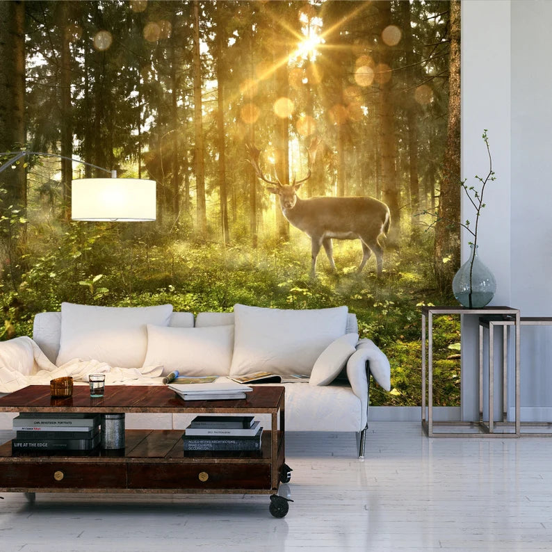 Deer in Sunny Forest Wallpaper Mural
