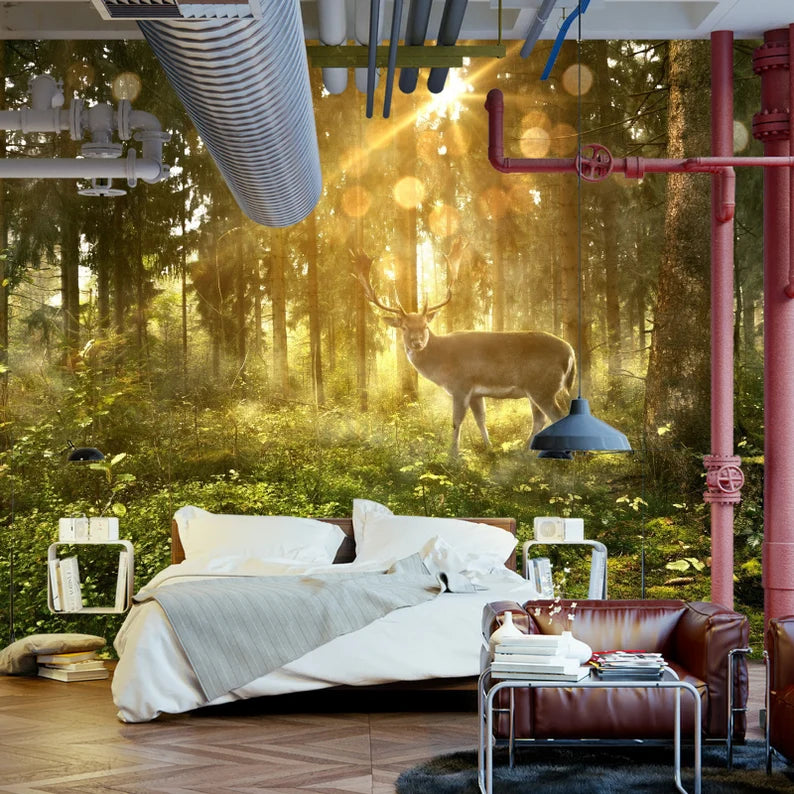Deer in Sunny Forest Wallpaper Mural