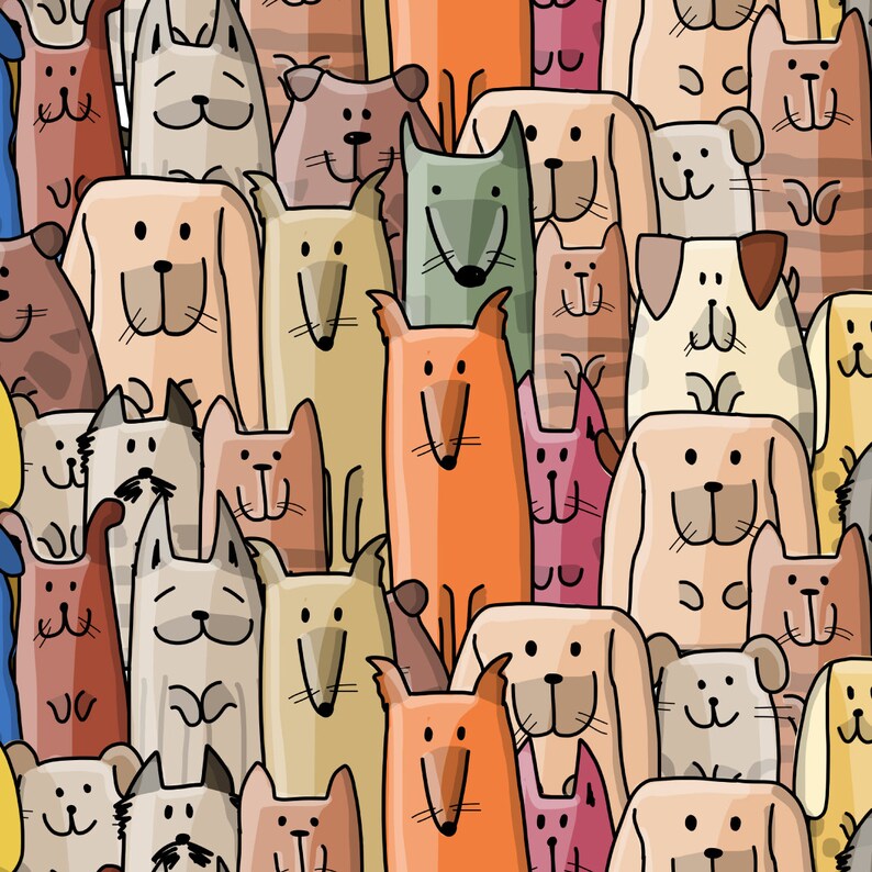 Cartoon Dogs Peel and Stick Wallpaper Mura: Colorful Kids Decor