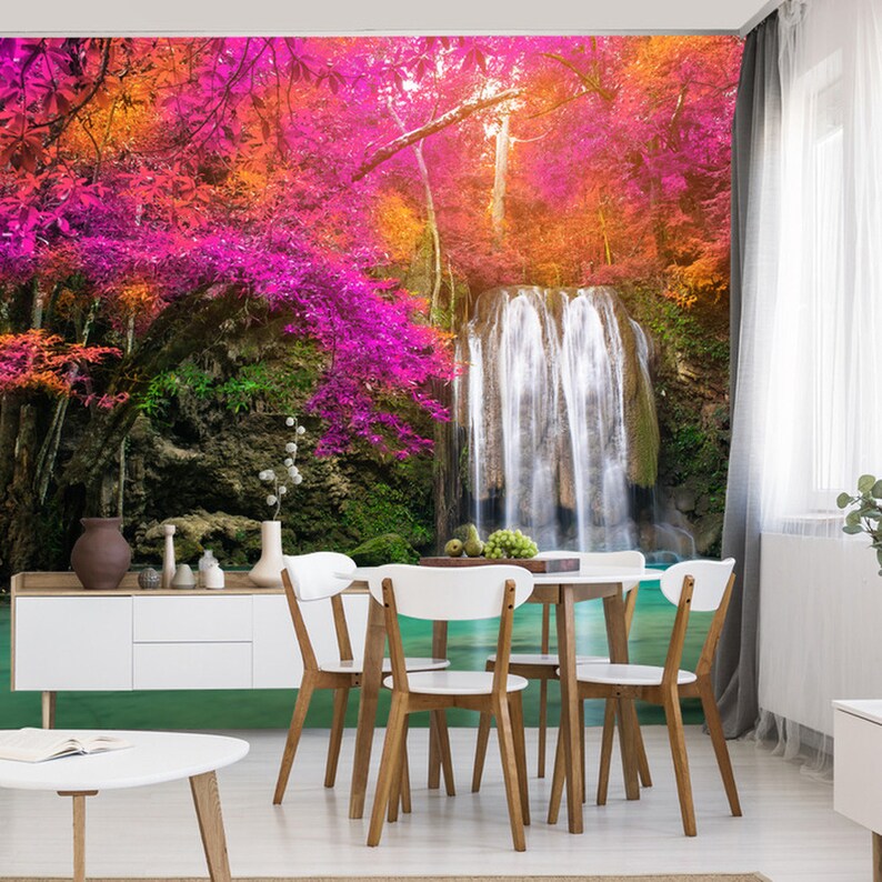 Colorful Waterfall Flowers Wallpaper Mural Art Print
