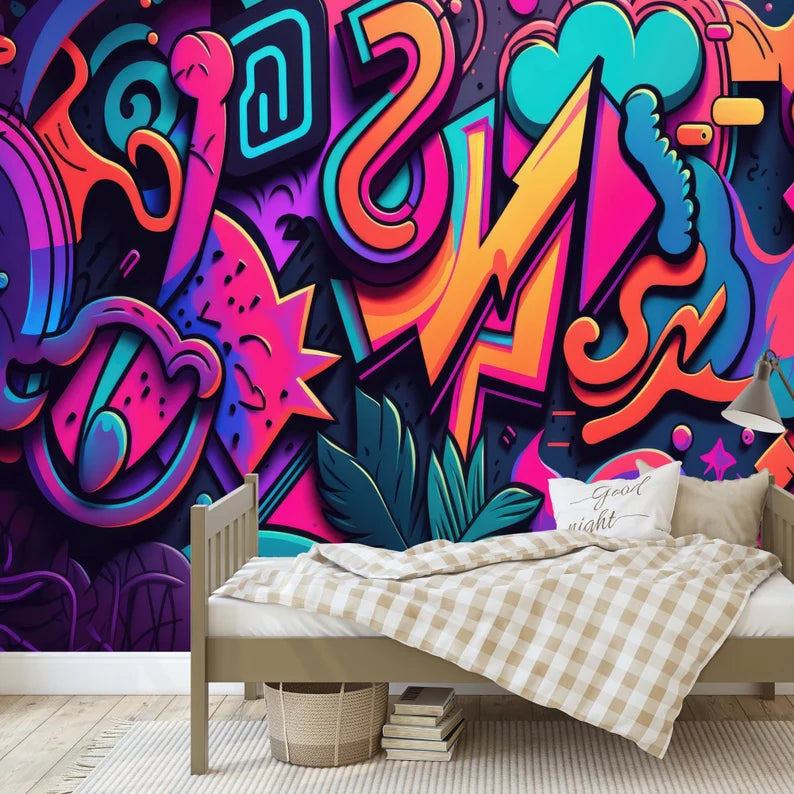 Neon Graffiti Abstract Art Wallpaper Mural