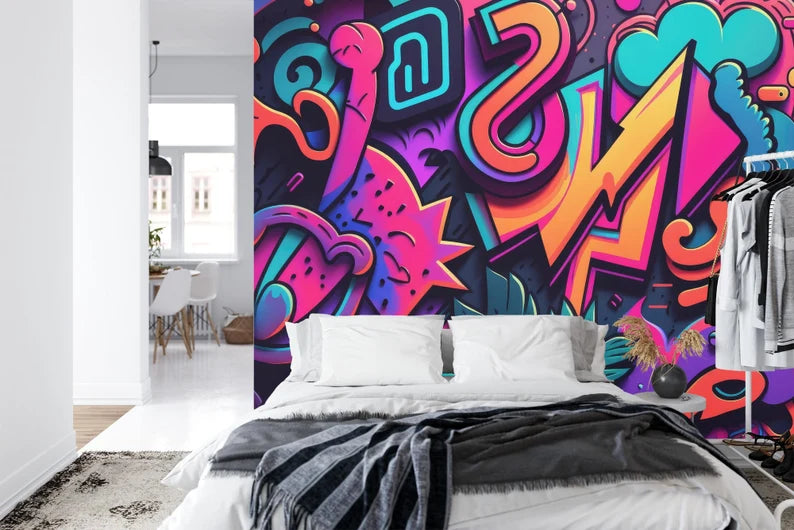 Neon Graffiti Abstract Art Wallpaper Mural