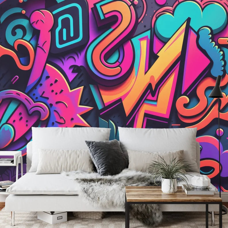 Neon Graffiti Abstract Art Wallpaper Mural