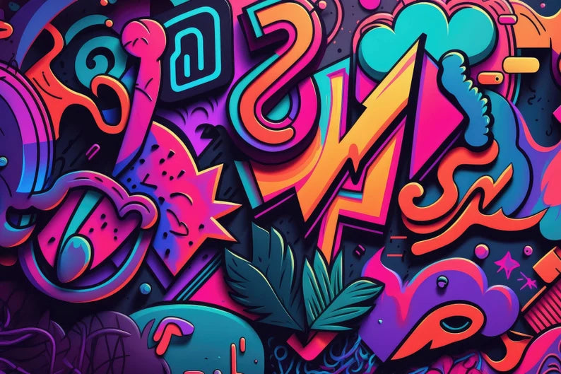 Neon Graffiti Abstract Art Wallpaper Mural
