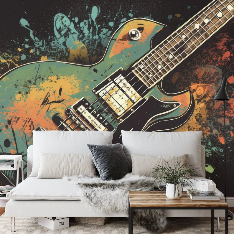 Guitar Splash Music Wallpaper Mural