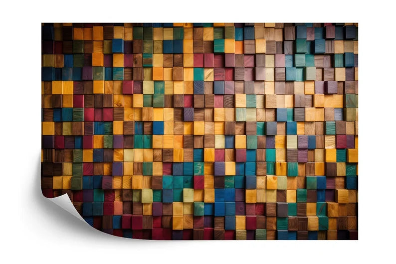 Mosaic Wood Wall Mural, Multi-Colored Wallpaper Easy Install