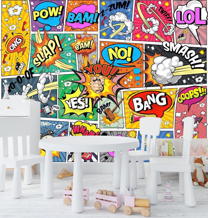 Comic Book Style Wallpaper, Kids Gaming Room Decor