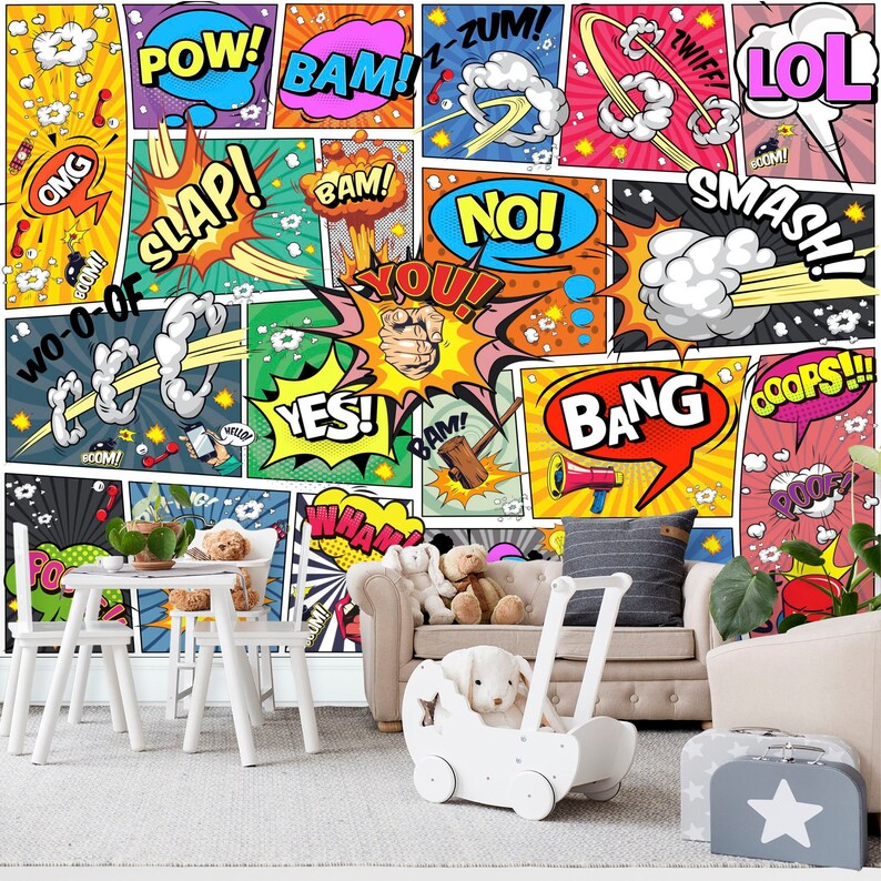 Comic Book Style Wallpaper, Kids Gaming Room Decor