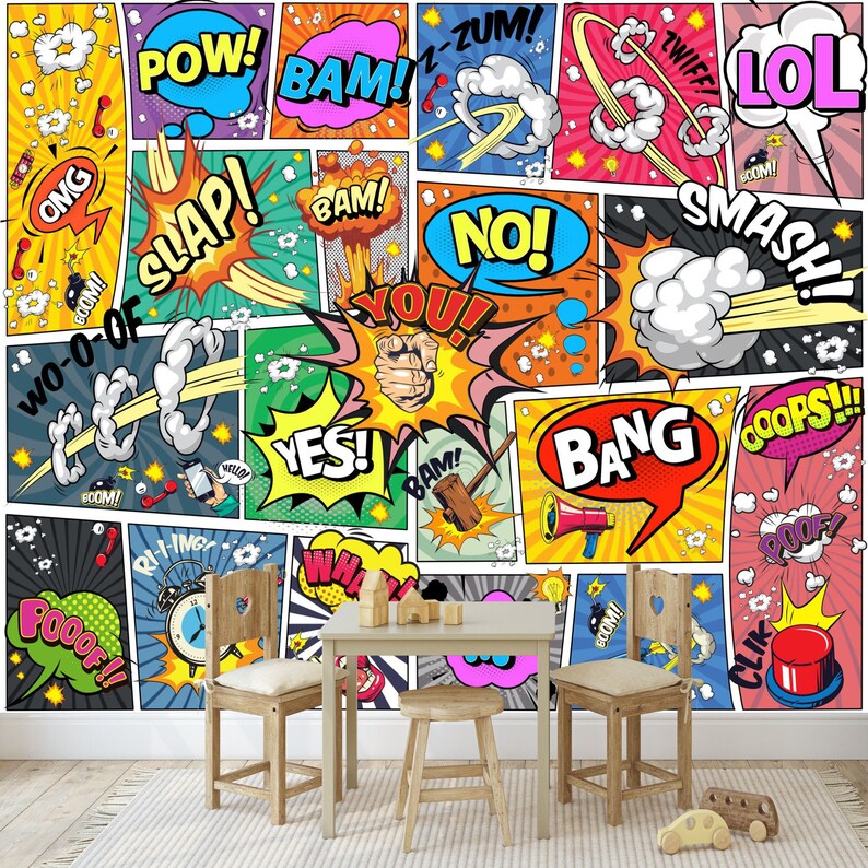 Comic Book Style Wallpaper, Kids Gaming Room Decor