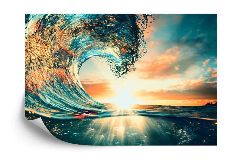 Ocean Wave Sunset Mural Art Print Gift