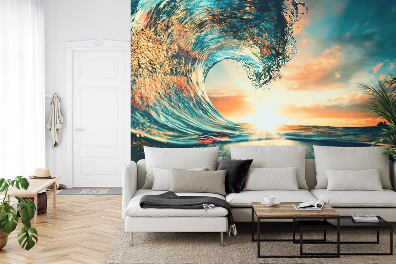 Ocean Wave Sunset Mural Art Print Gift