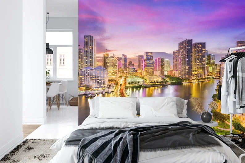 Miami Sunset Skyline Wallpaper Mural Art print