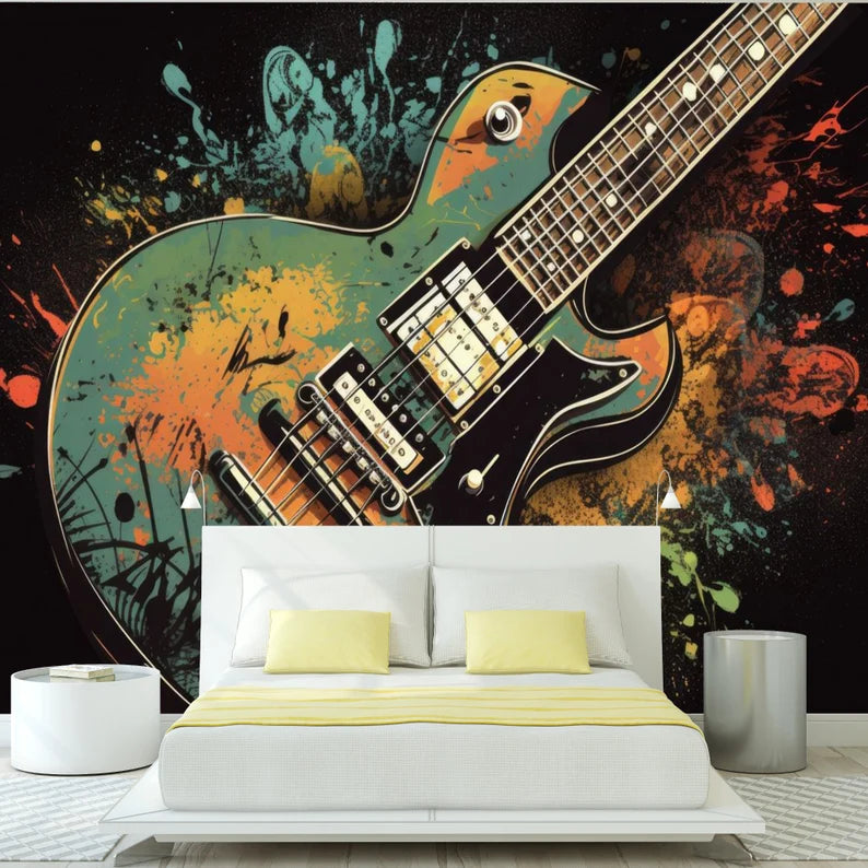 Guitar Splash Music Wallpaper Mural