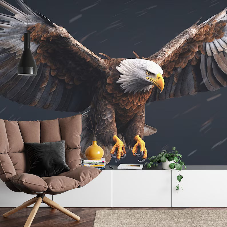 Bald Eagle In Flight Wallpaper Mural Art Print