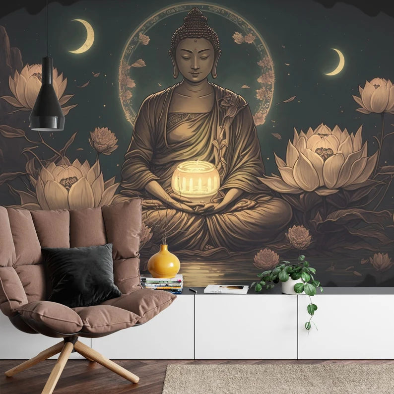 Meditating Buddha Wallpaper Mural - Removable
