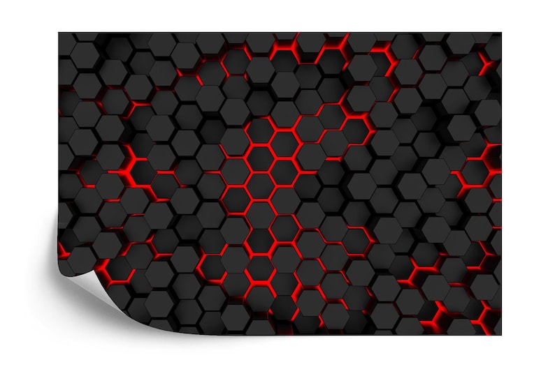 Black and Red Hexagon Geometric Wallpaper Mural