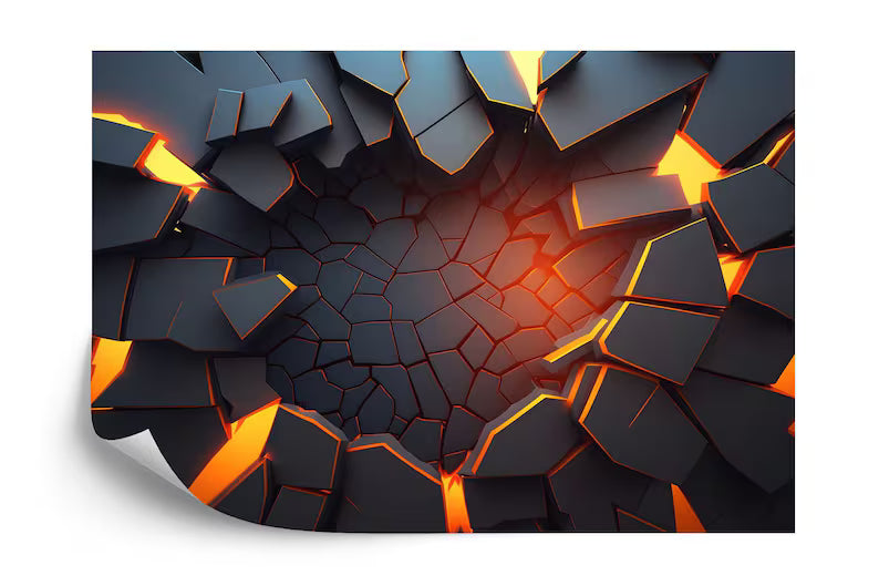 3D Abstract Broken Wall Mural, Black Geometric