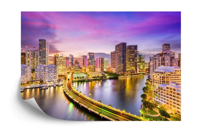 Miami Sunset Skyline Wallpaper Mural Art print