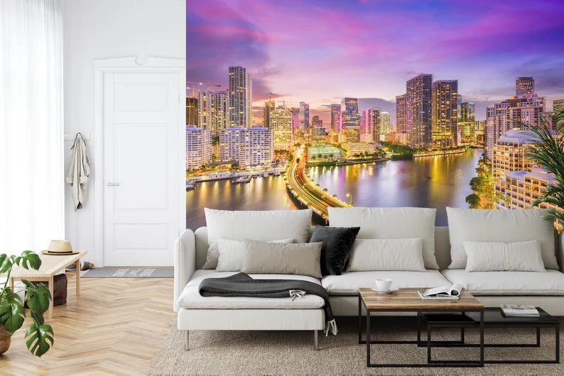 Miami Sunset Skyline Wallpaper Mural Art print