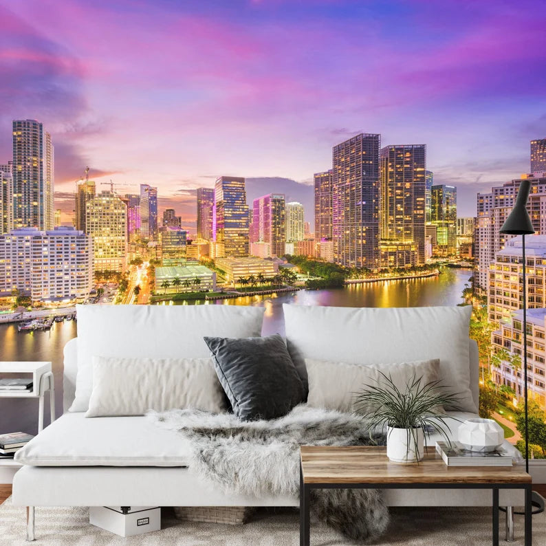 Miami Sunset Skyline Wallpaper Mural Art print