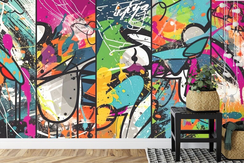 Colorful Graffiti Splatter Wallpaper Mural, Easy-Install