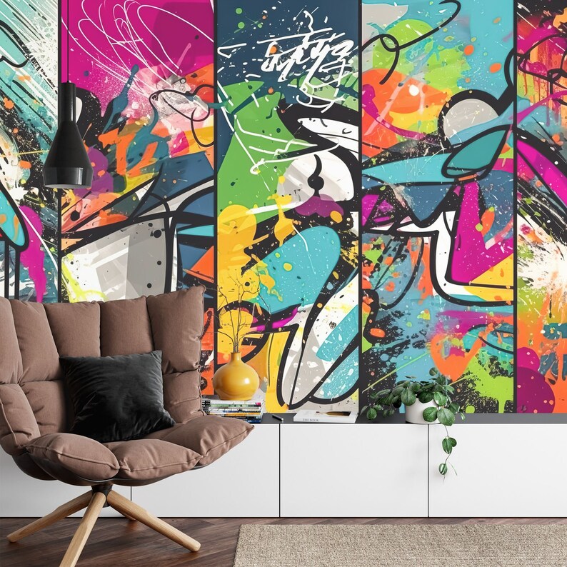 Colorful Graffiti Splatter Wallpaper Mural, Easy-Install