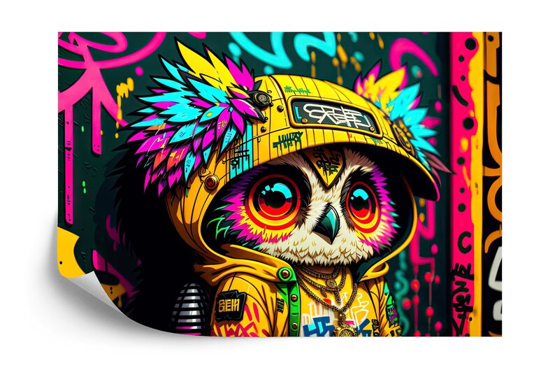 Colorful Graffiti Owl Mural, Street Art View Wallpaper