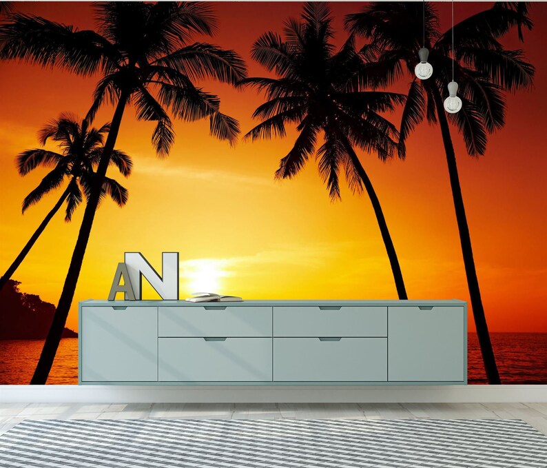 Sunset Palm Beach Wallpaper Mural | Photo Wall