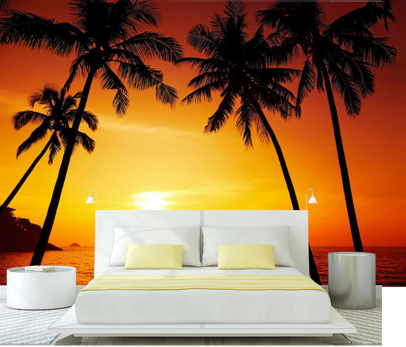 Sunset Palm Beach Wallpaper Mural | Photo Wall
